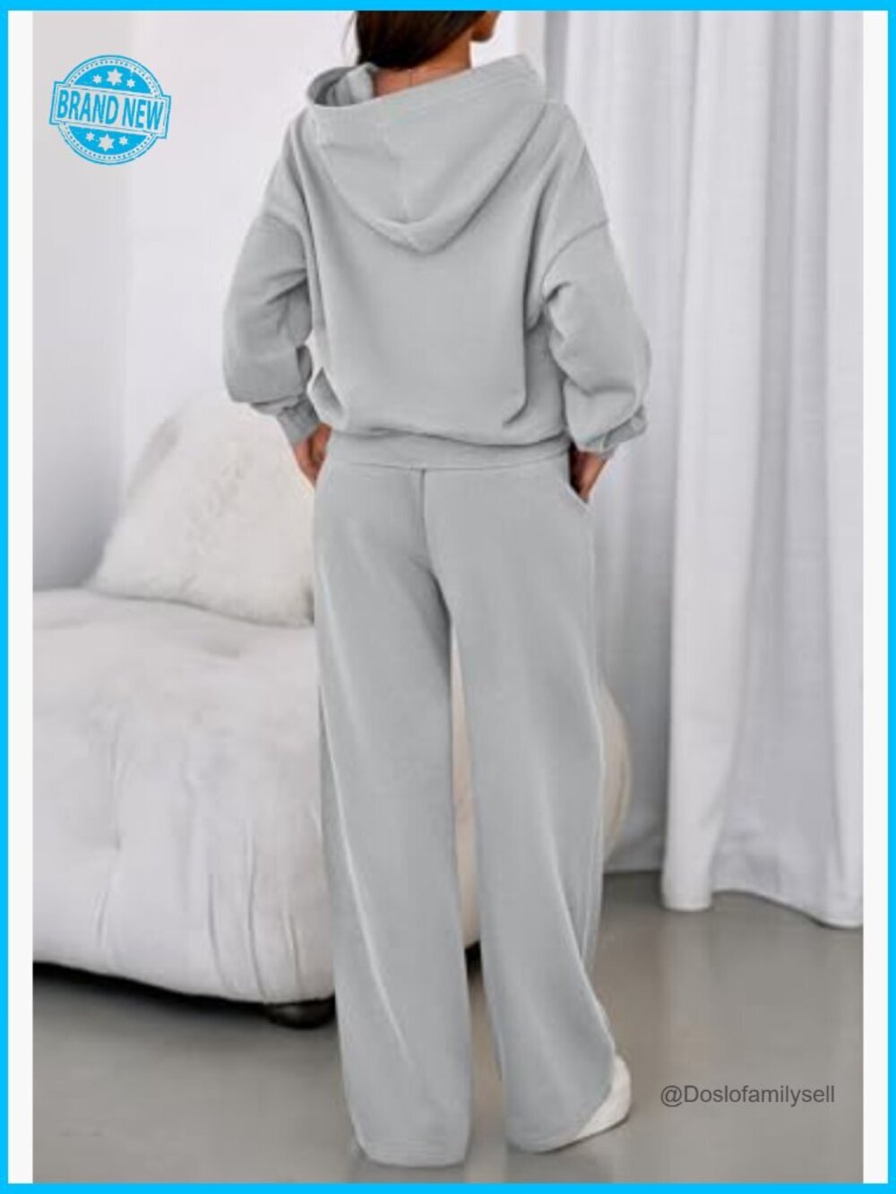Cozy 2 Piece Hoodie & Wide Leg Sweatpants Set Loose Fit Tracksuit Lounge - Picture 4 of 7